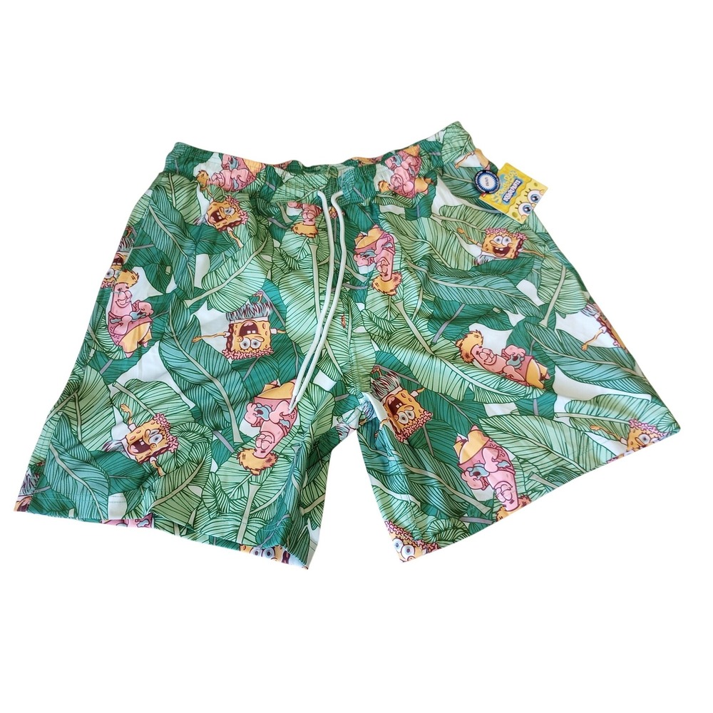 SpongeBob SquarePants Mens XL Swim Trunks Tropical Vibes Green Patrick UV50 NEW